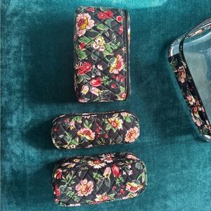 Vera Bradley Black and Pink Floral Makeup and Toiletries Set. Brand New